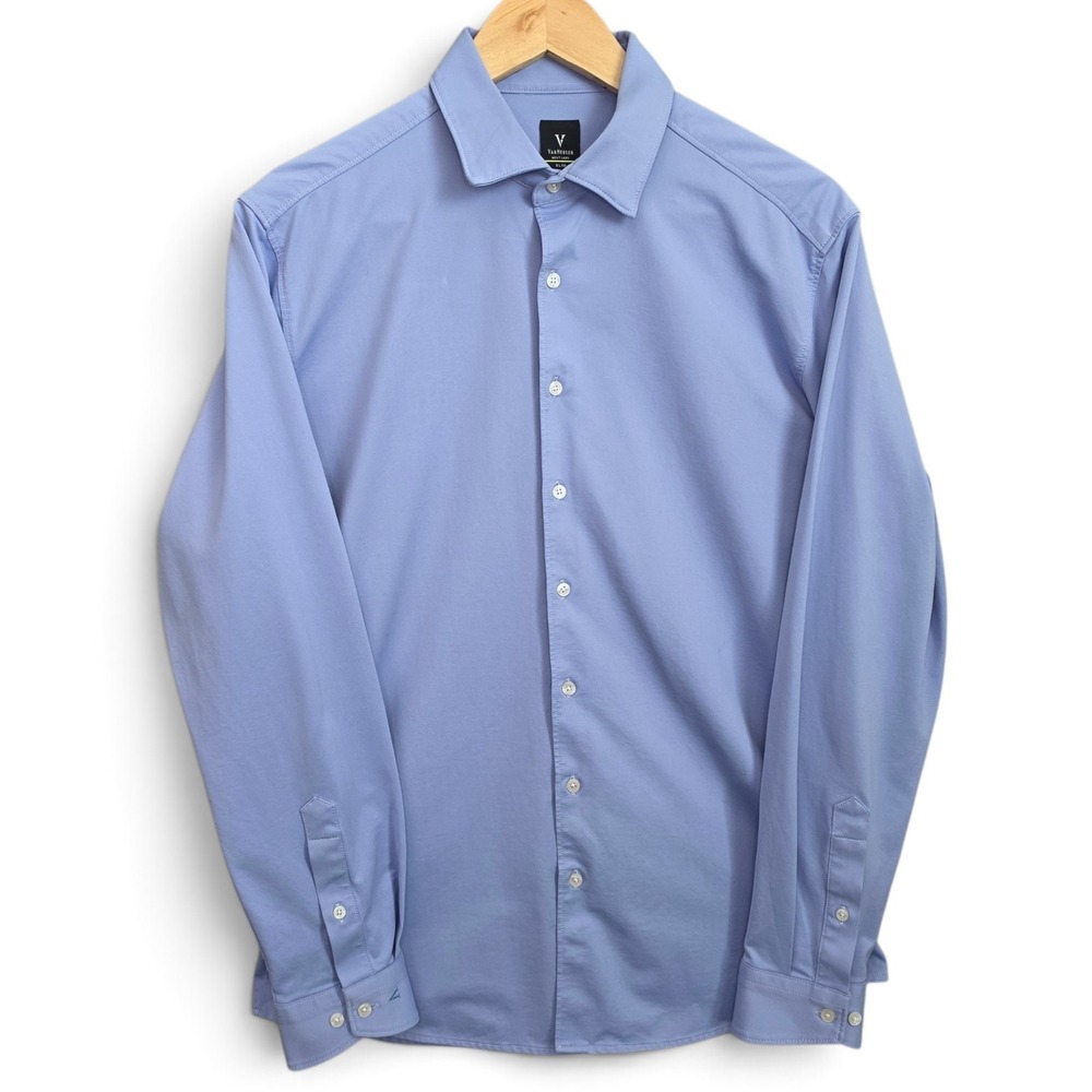 Van Heusen Move Labs Mens Dress Shirt 15 39cm Slim Fit Solid Light Blue Stretch